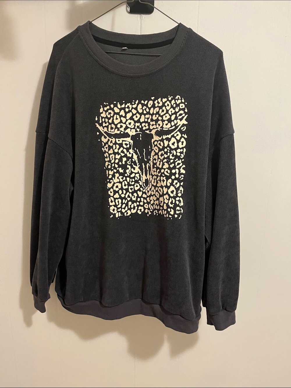 Black Longhorn Leopard Graphic Sweater - Women